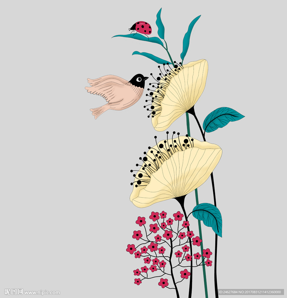 花鸟玄关背景墙壁纸推拉门图案