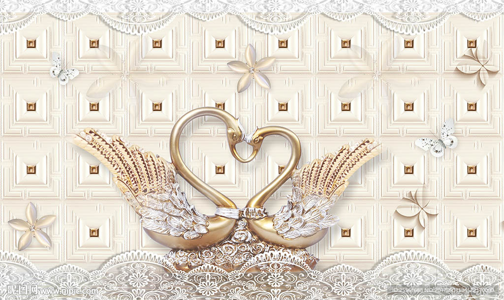 3D欧式奢华贵族天鹅电视背景墙