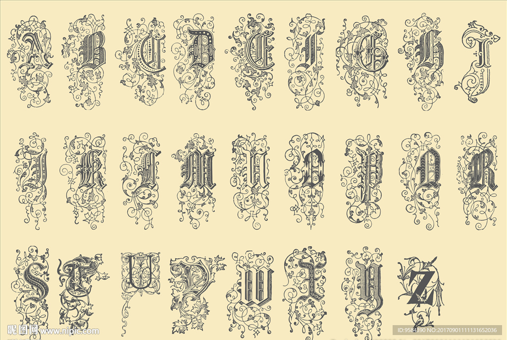 艺术花纹英文字母设计