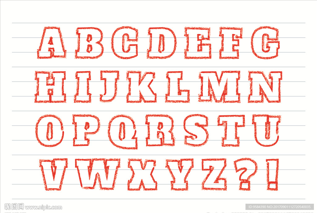 红色蜡笔英文字母设计