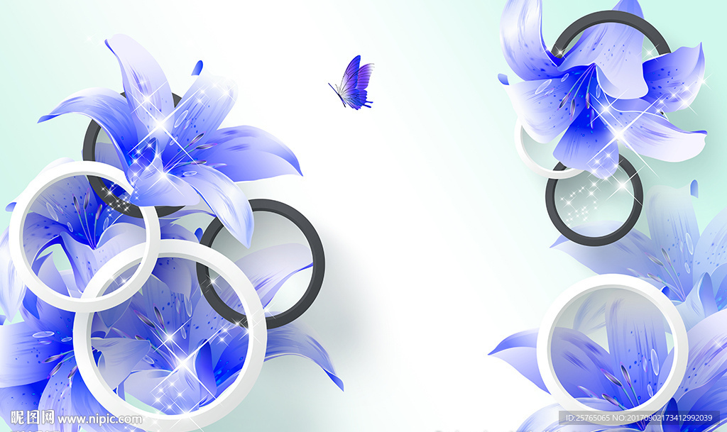 梦幻蓝色百合简约圈圈电视背景墙