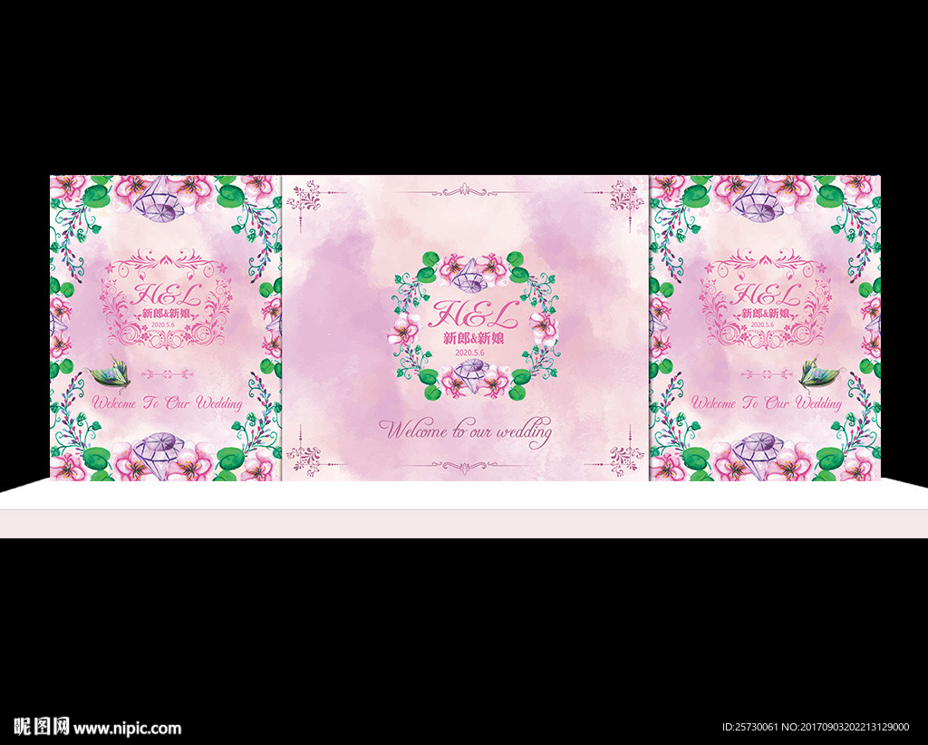 粉色花卉婚礼舞台背景设计