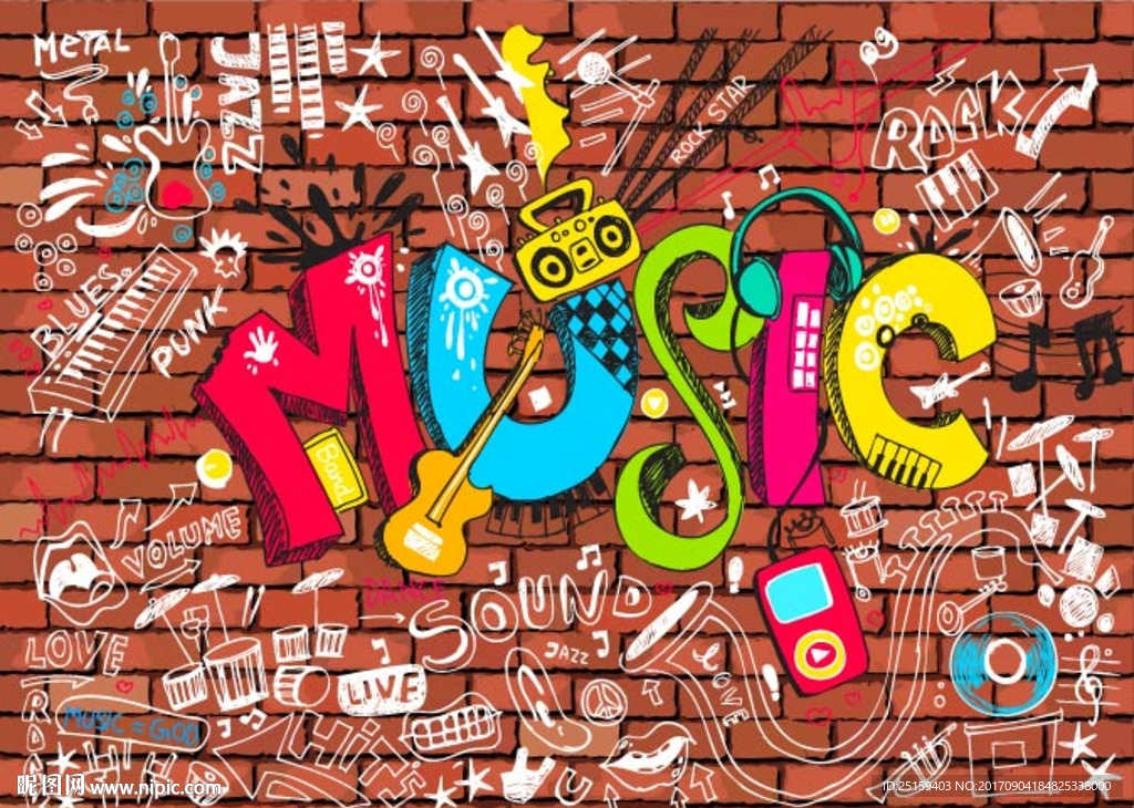 复古怀旧音乐手绘酒吧背景墙