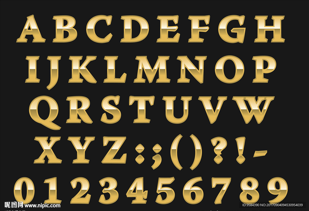金色英文字母