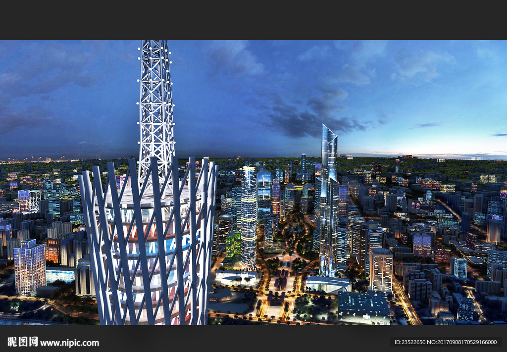 珠江新城夜景鸟瞰