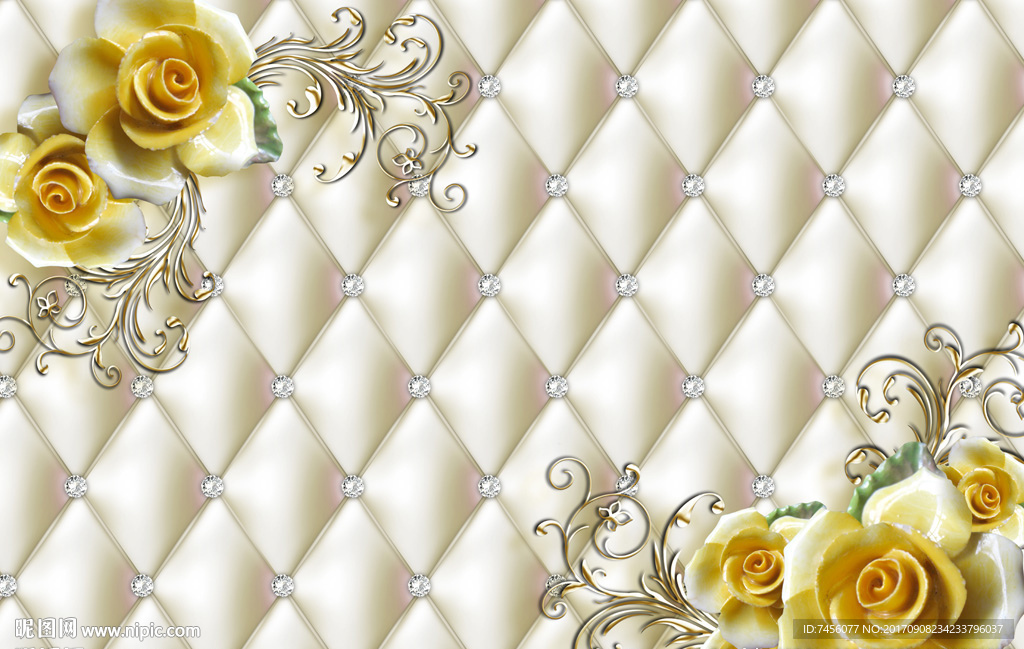 黄色玫瑰花高档软包背景墙