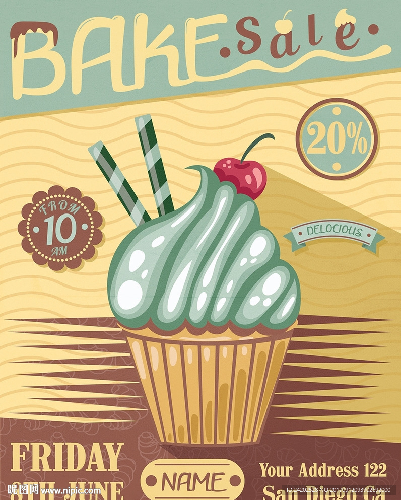 手绘美食甜品烘焙促销宣传海报