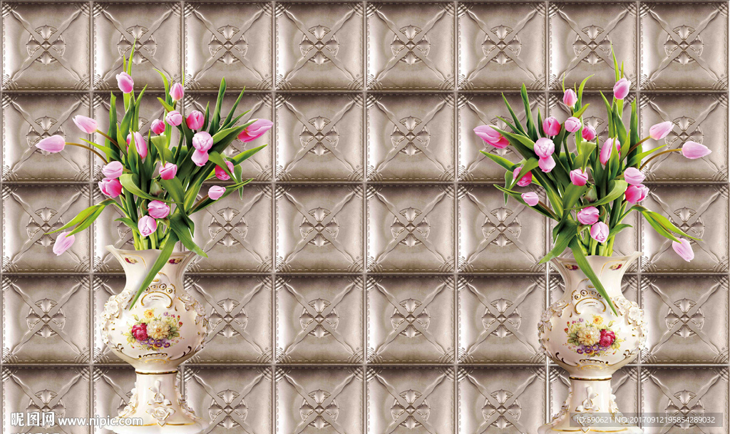 3D立体软包郁金香背景墙