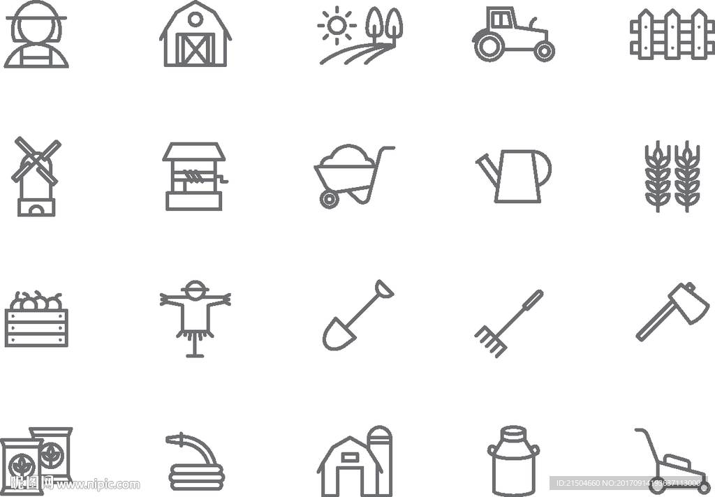 精致矢量细线农村农民农场图标