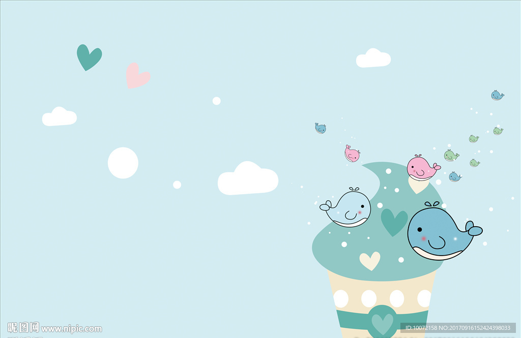 手绘卡通鲸鱼背景
