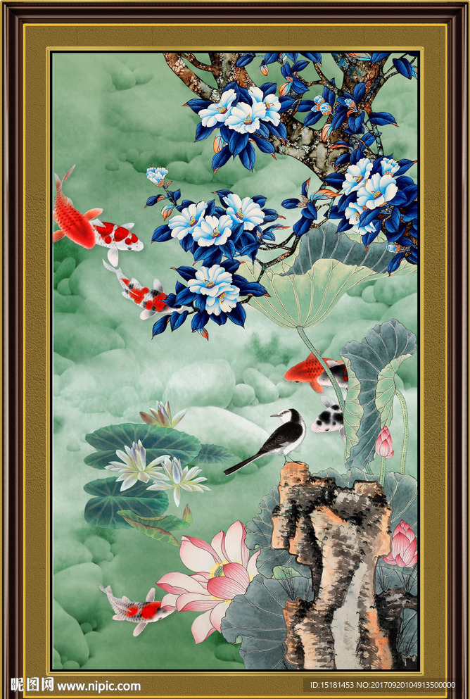 荷花九鱼图 花鸟图