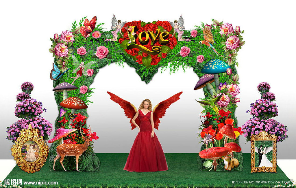 爱丽丝梦游仙境心形门头美陈背景