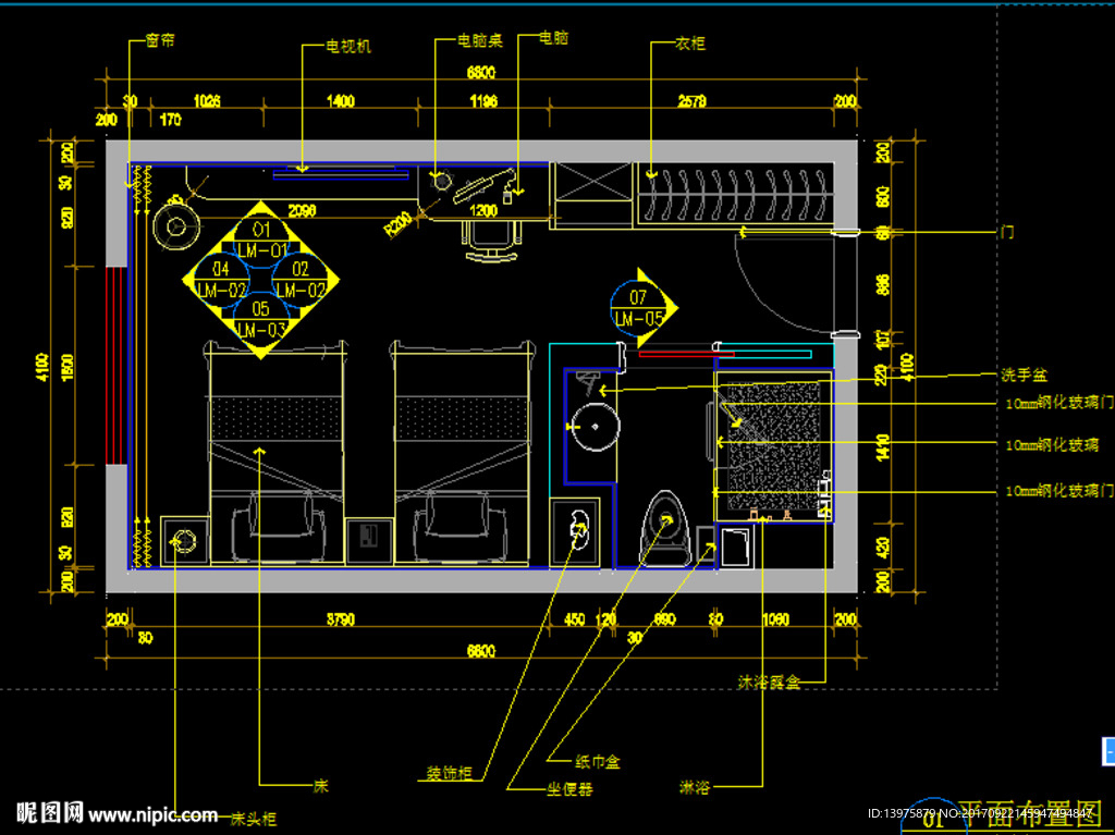 酒店双人标间施工图纸