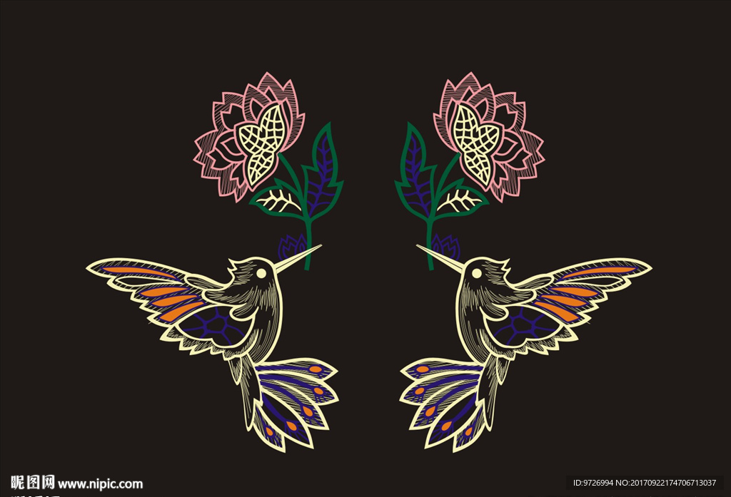 手绘鸟花朵花卉矢量图下载