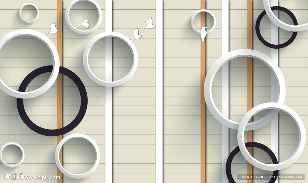 3D圆圈仙鹤背景墙