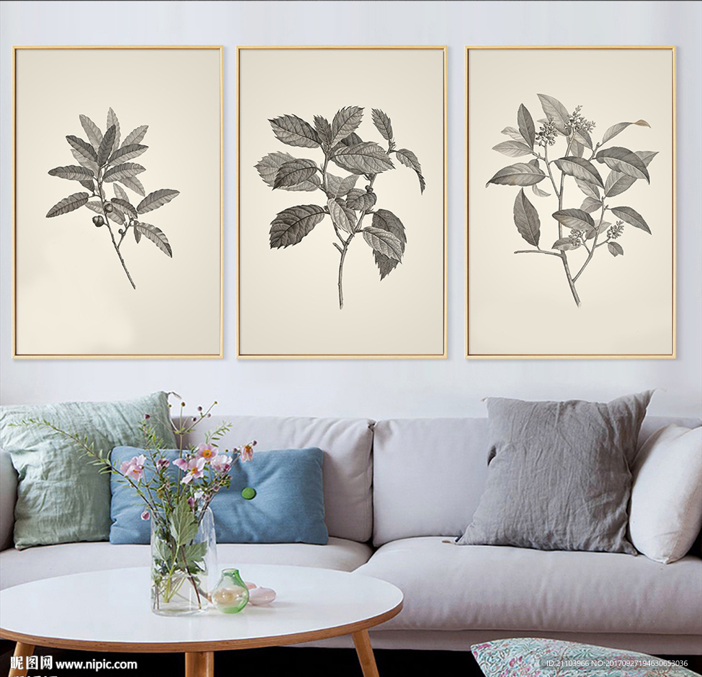 美式小清新植物标本树叶装饰画