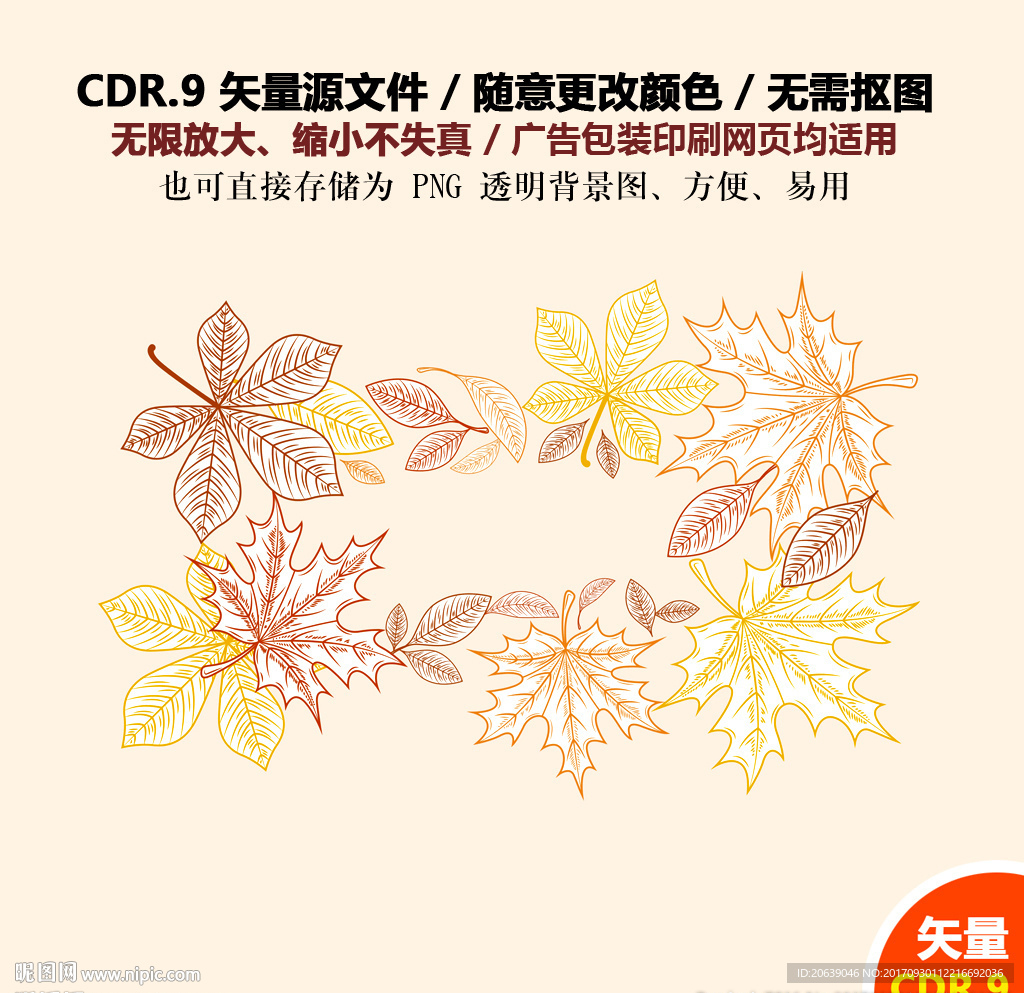 手绘金秋树叶枫叶矢量图