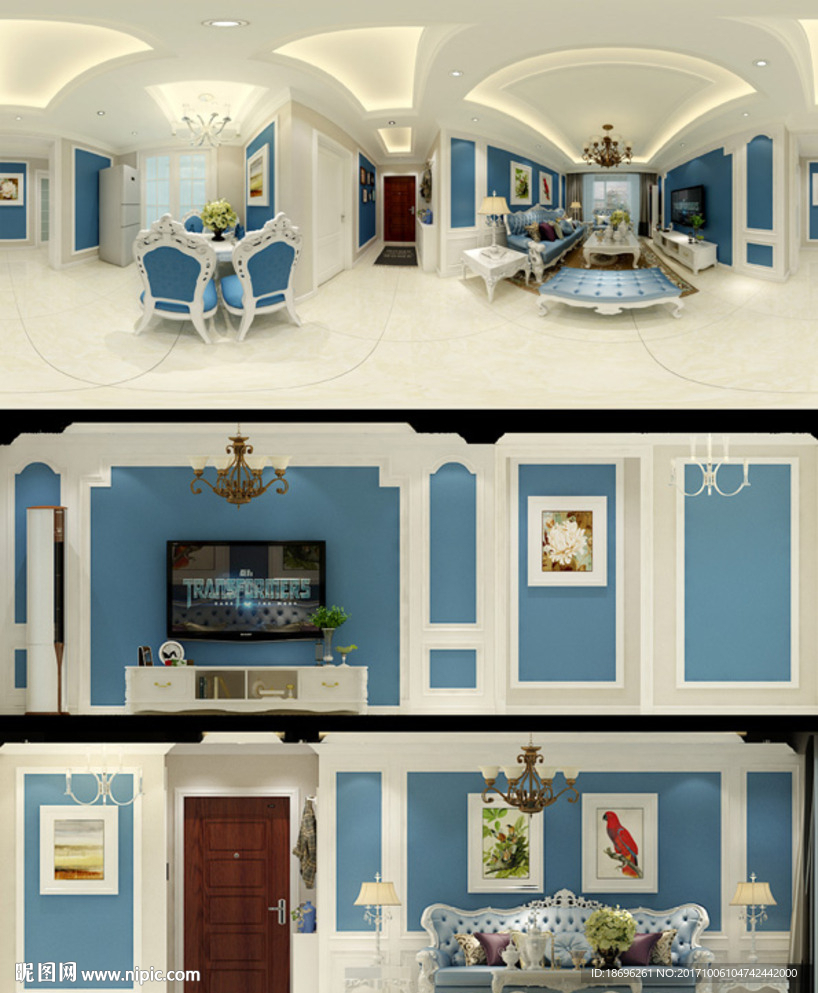 欧式清新客餐厅全景模型