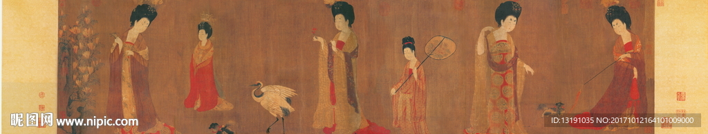 唐 周昉 簪花仕女图 绢本设色