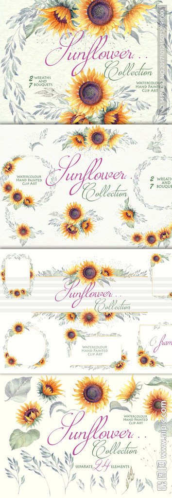 手绘水彩向日葵