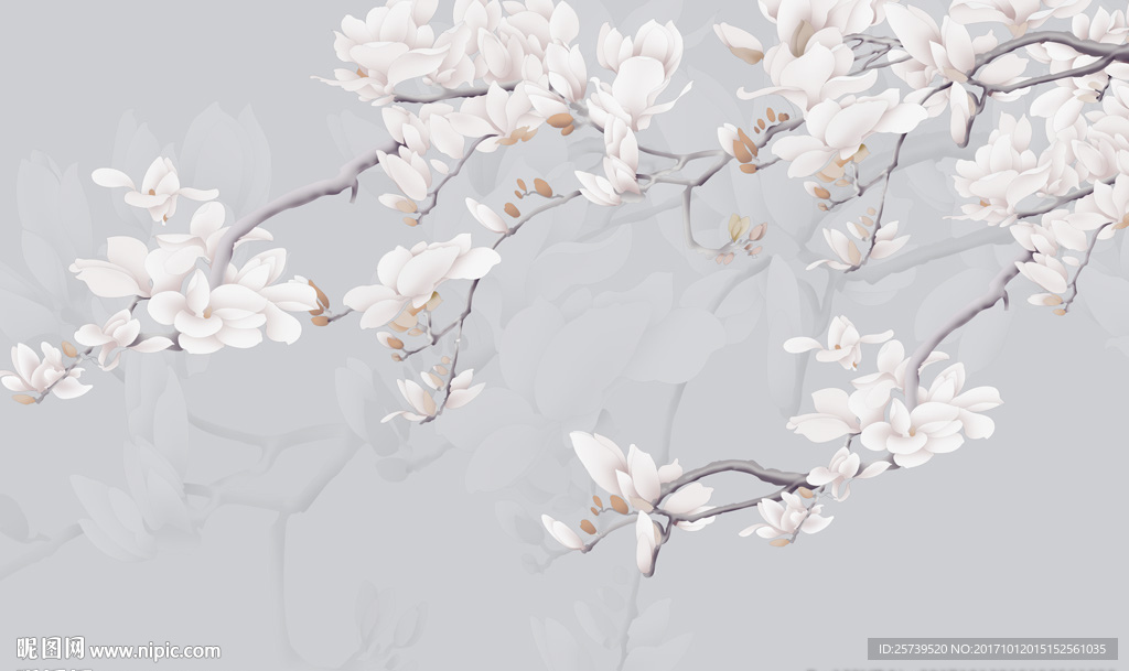 中式简约手绘玉兰花