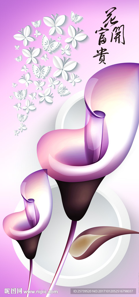 玄关花开富贵马蹄莲圆圈蝴蝶