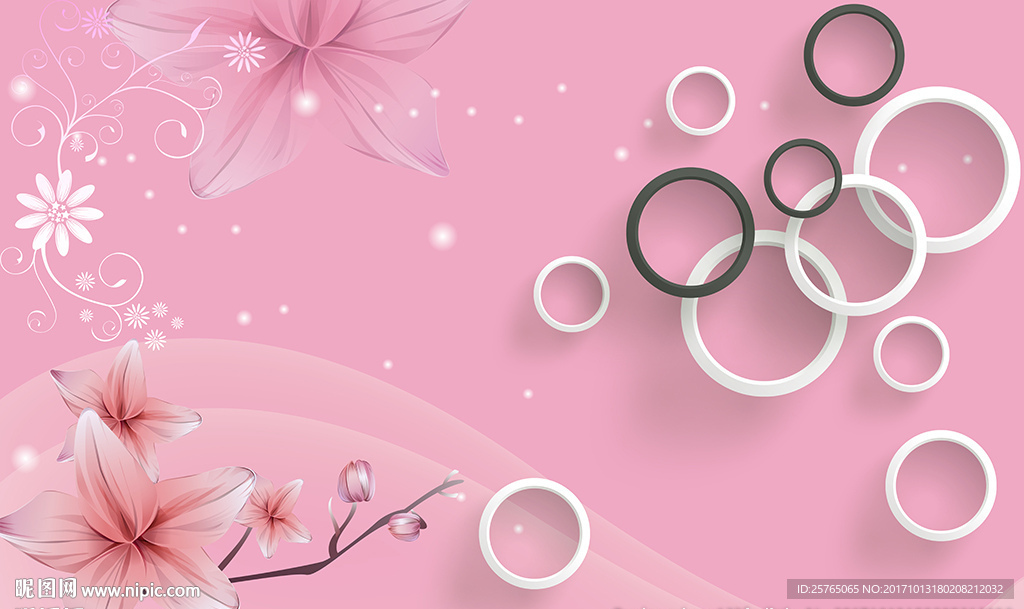 梦幻花卉简约圈圈电视背景墙