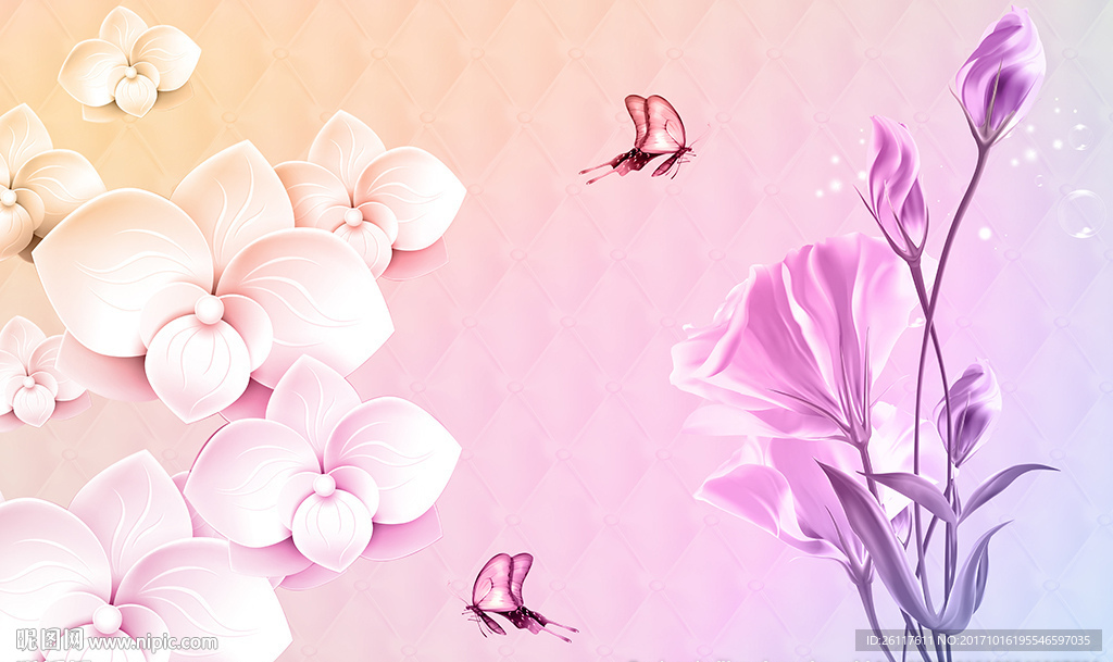 梦幻百合花现代软包电视背景墙