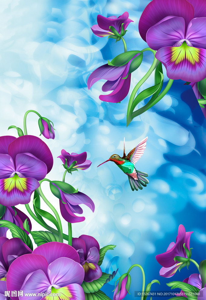 手绘矢量花鸟psd分层