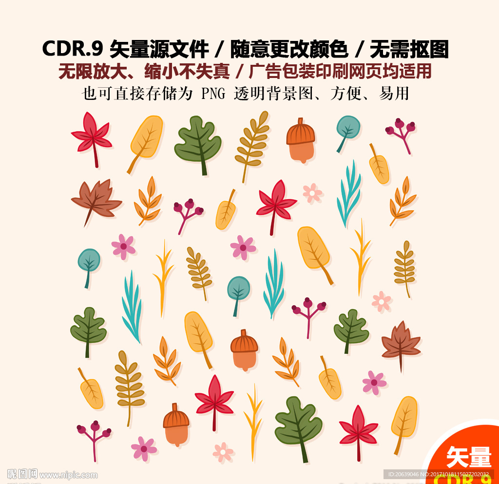 彩色卡通树叶果子矢量图