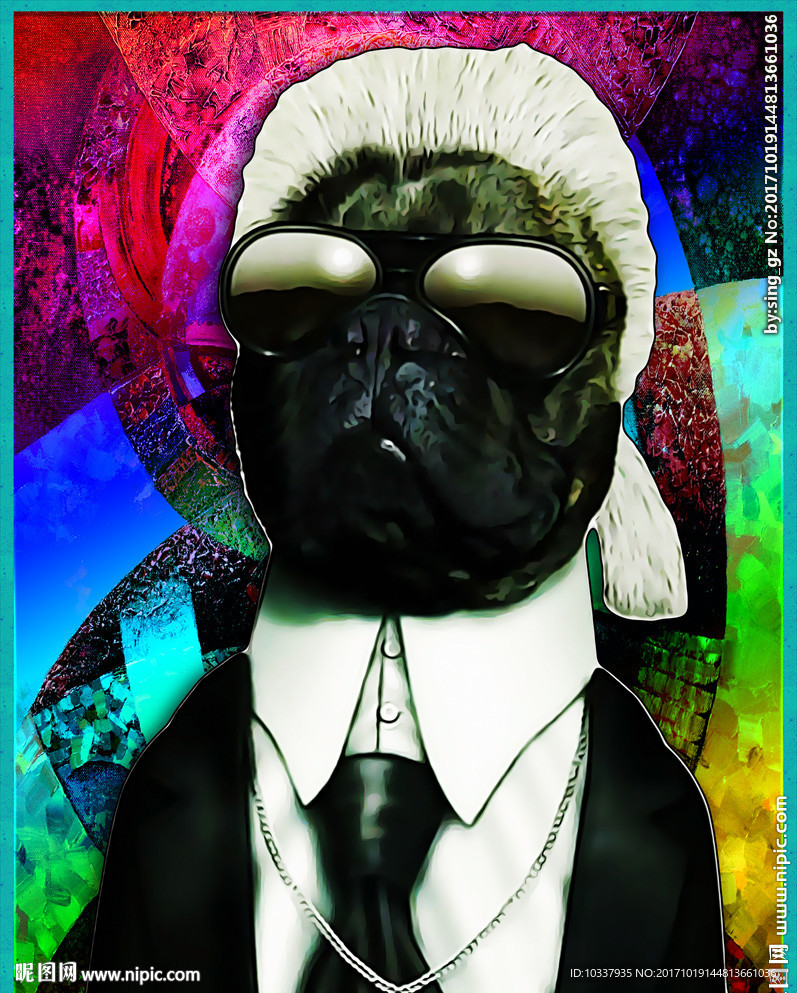 狗拟人明星油画