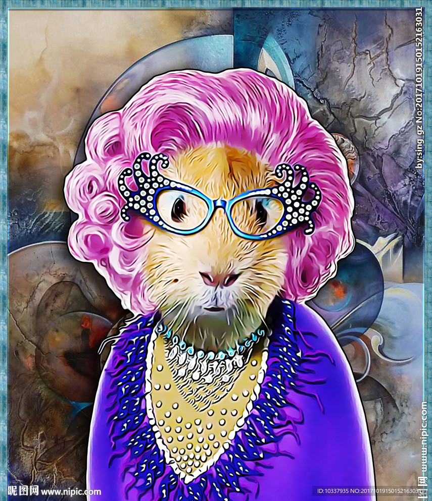 仓鼠拟人油画