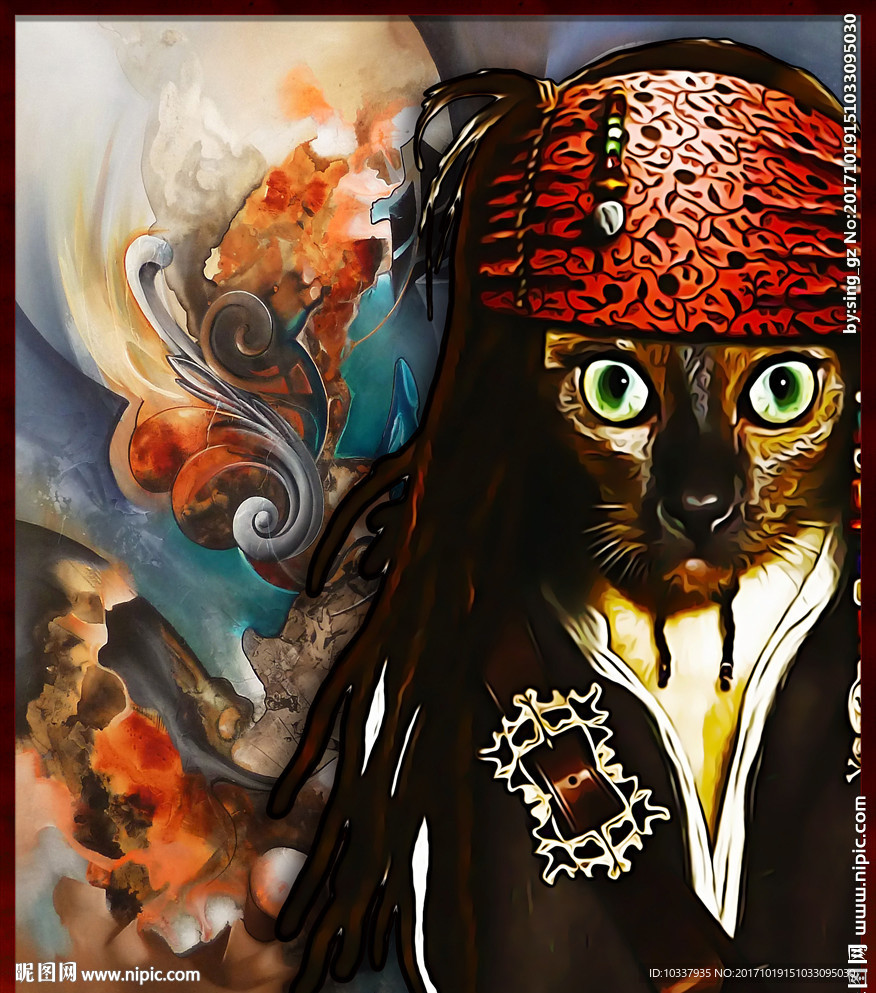 海盗猫油画