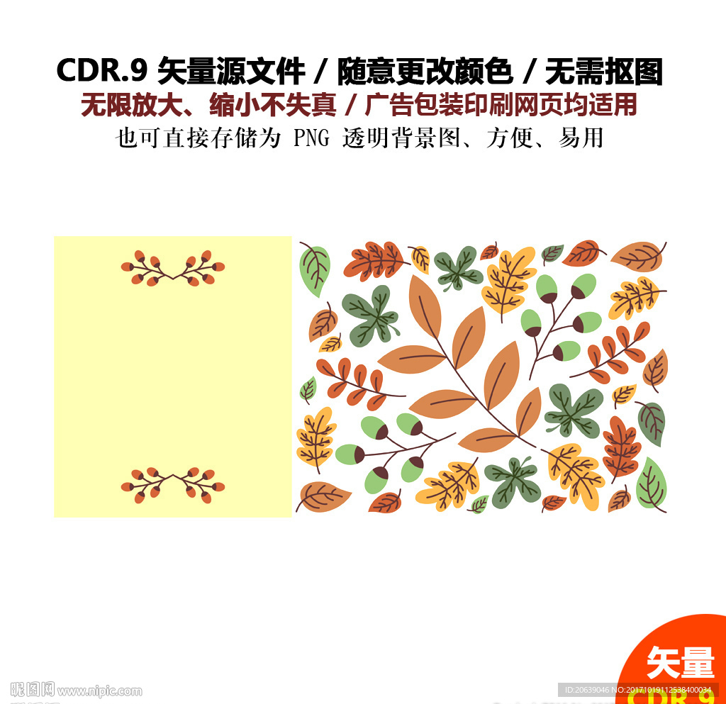 彩色树叶果子叶子插画矢量图