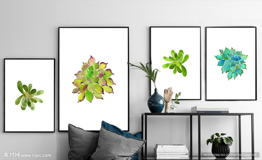 北欧简约小清新多肉植物装饰画