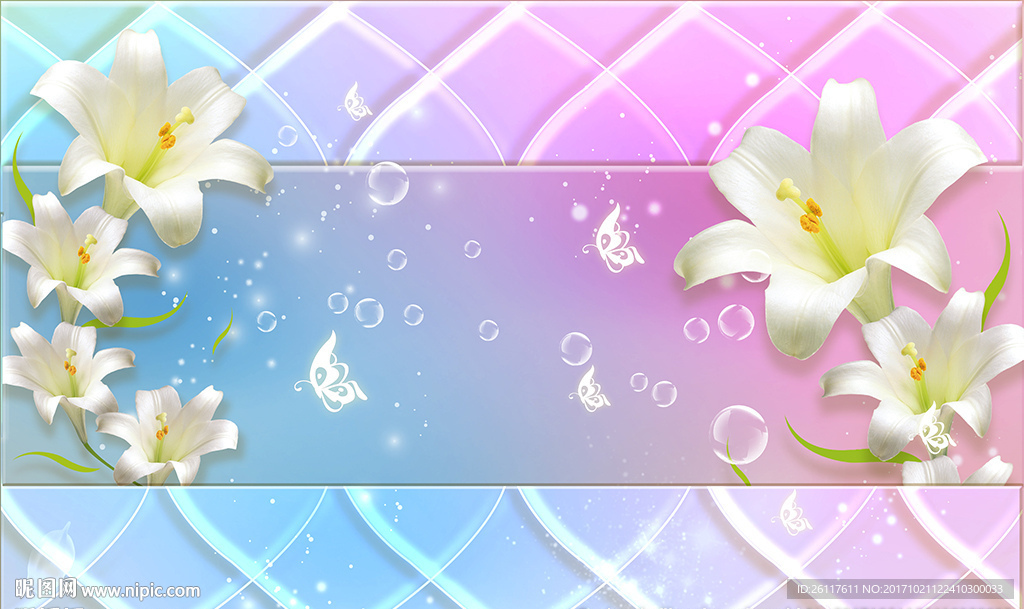 梦幻百合简约蝴蝶软包电视背景墙