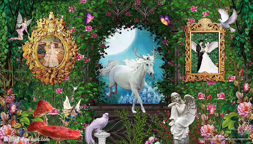 森林系婚礼写真签到照片墙背景