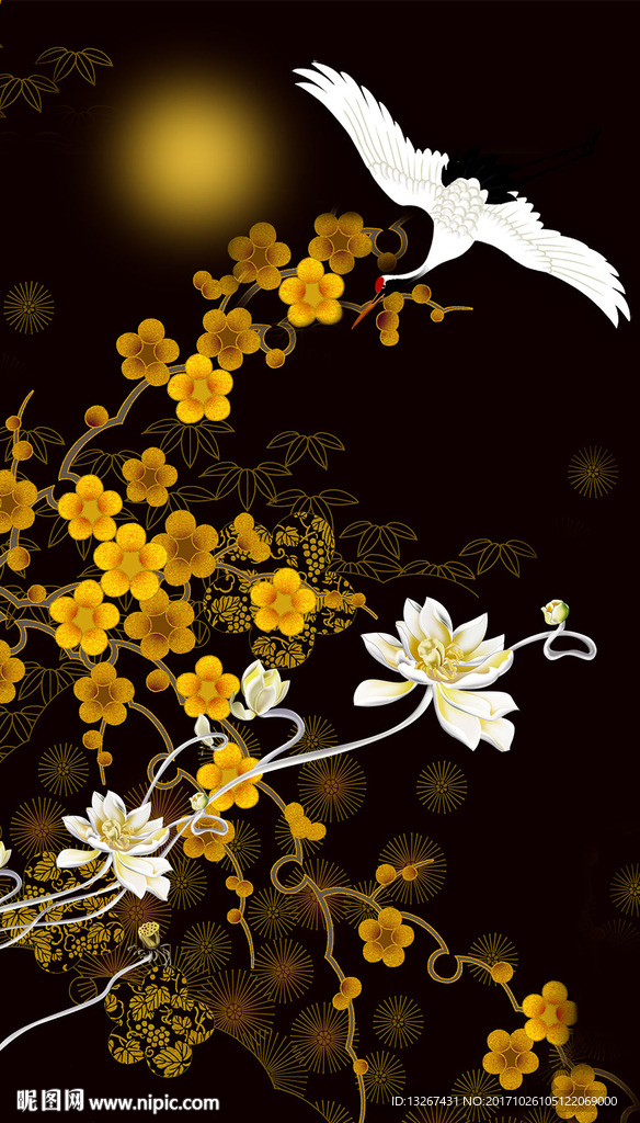 中国风梅花仙鹤复古图案
