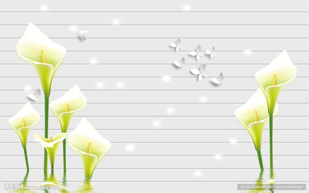 百合花倒影立体