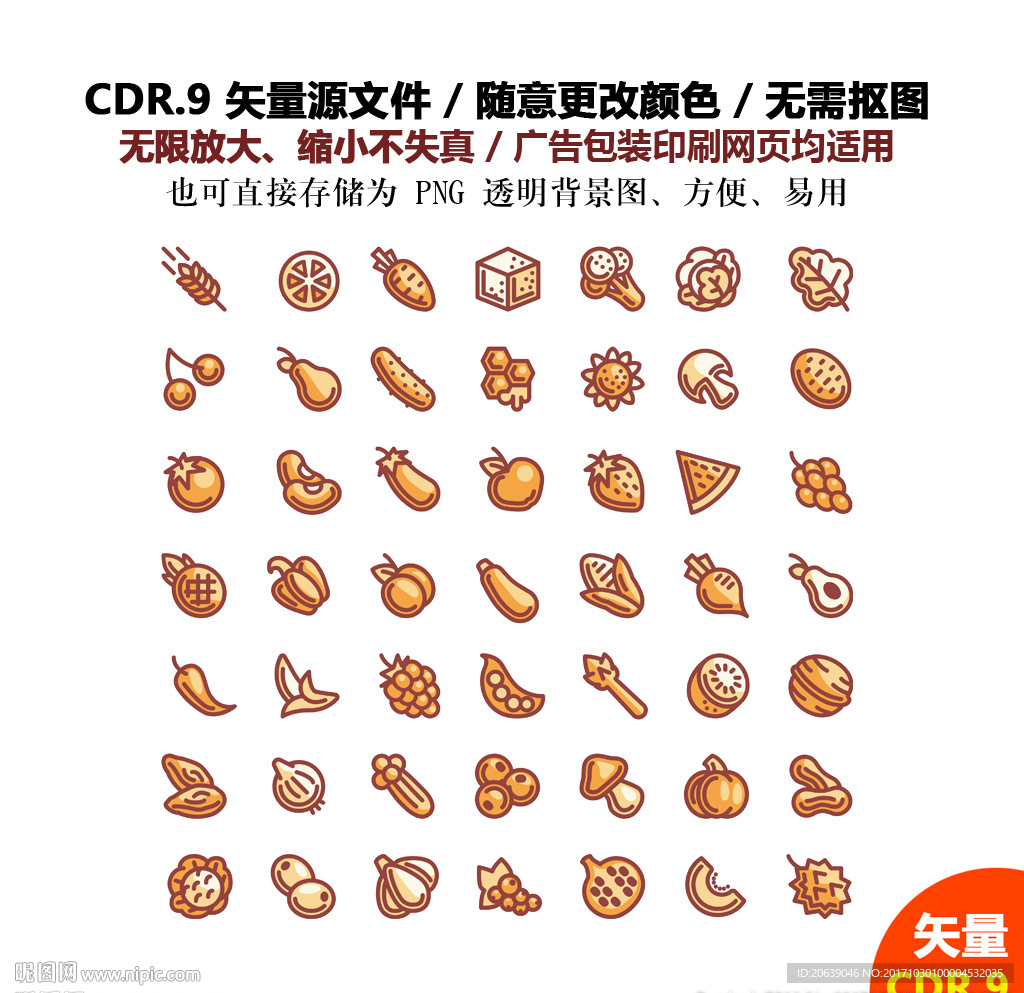 手绘线描蔬菜水果矢量图