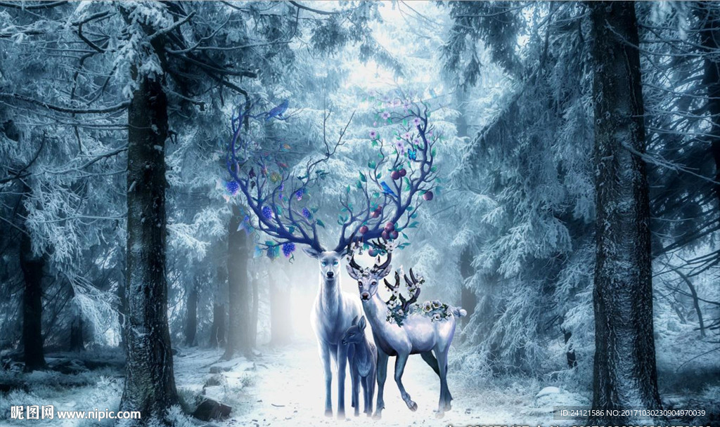 北欧怀旧麋鹿电视沙发背景墙壁画