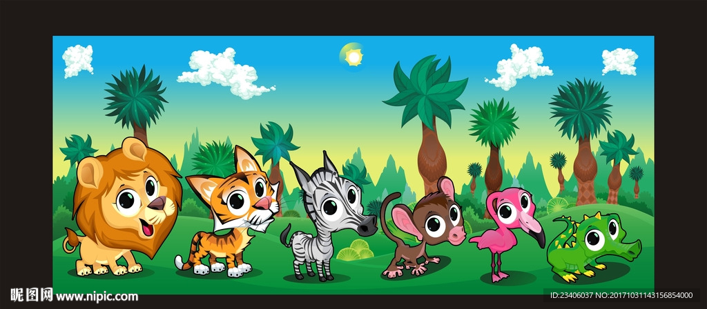 卡通动物风景插画