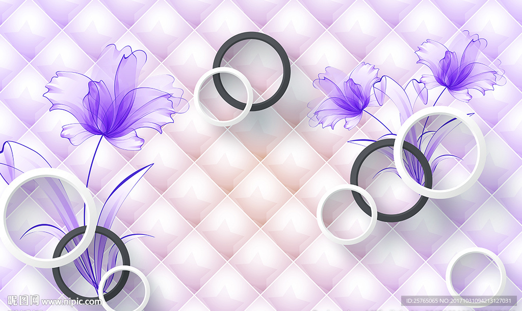 梦幻花卉简约圈圈软包电视背景墙