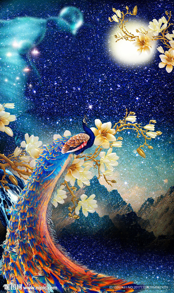 蓝色孔雀星空玄关