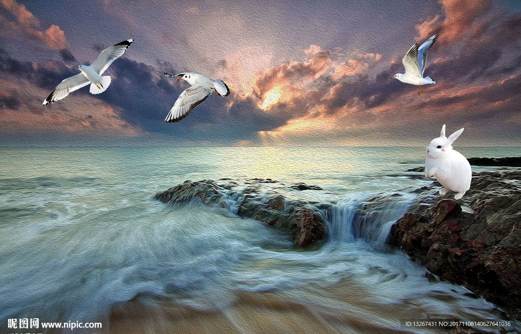 油画大海psd分层