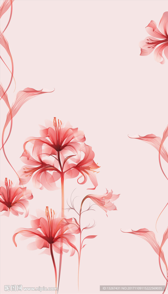 粉色百合玻璃移门图案