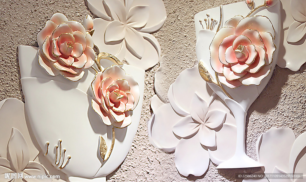 花开富贵3D立体浮雕花背景墙壁