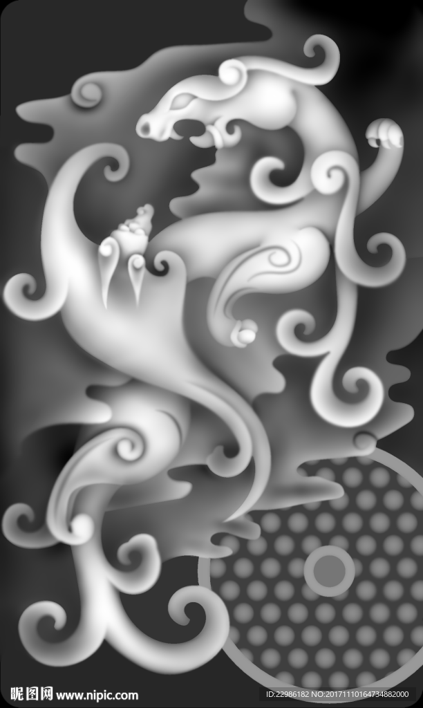 仿古龙凤浮雕精雕灰度