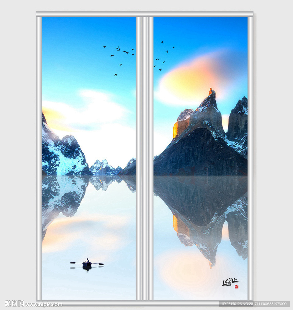 现代山水风景移门