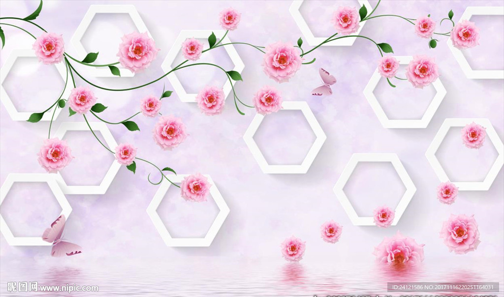 3D玫瑰花背景墙